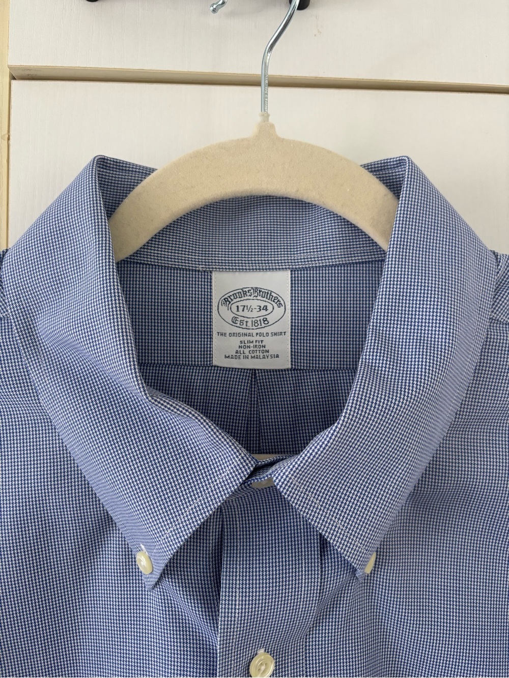 Brooks Brothers Non-Iron Blue Micro Check Slim Fit Dress Shirt 17.5-34 Corporate - Picture 4 of 10
